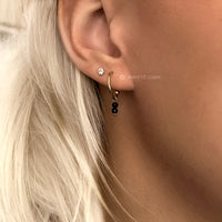 Little Stud Hoop Earrings - Black Spinel - Rose Gold