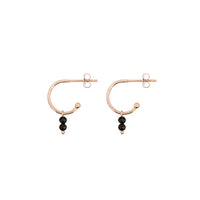 Little Stud Hoop Earrings - Black Spinel - Rose Gold