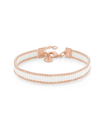 Beaded Bracelet 'Shiny White' - Rose Gold - Last Stock!