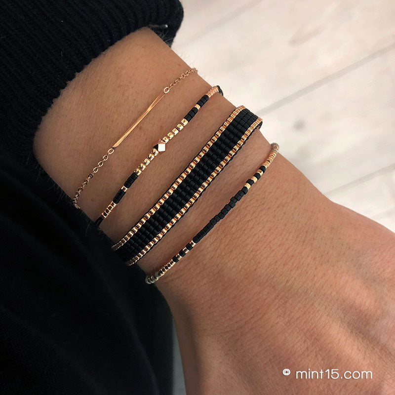 Beaded Bracelet 'Simplicity' - Matte Black - Rose Gold - Last Stock!