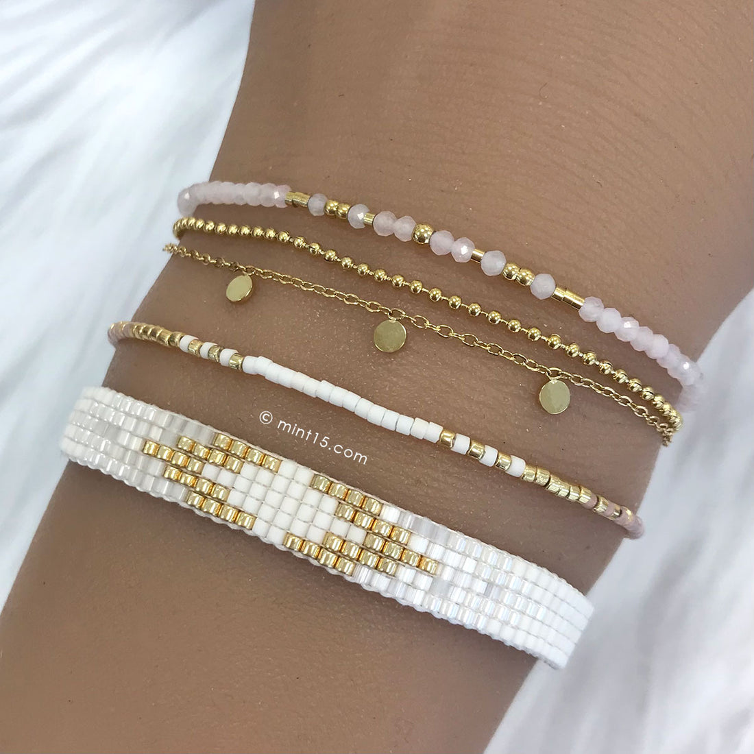 Beaded Bracelet 'Vintage White Diamond' - Last Stock!