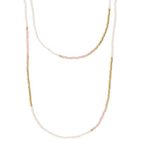 Long Beaded Wrap Necklace - Vintage Pink & Pearl