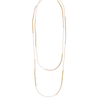 Long Beaded Wrap Necklace - Vintage Pink & Pearl