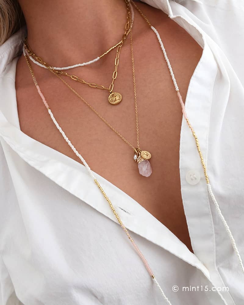 Long Beaded Wrap Necklace - Vintage Pink & Pearl