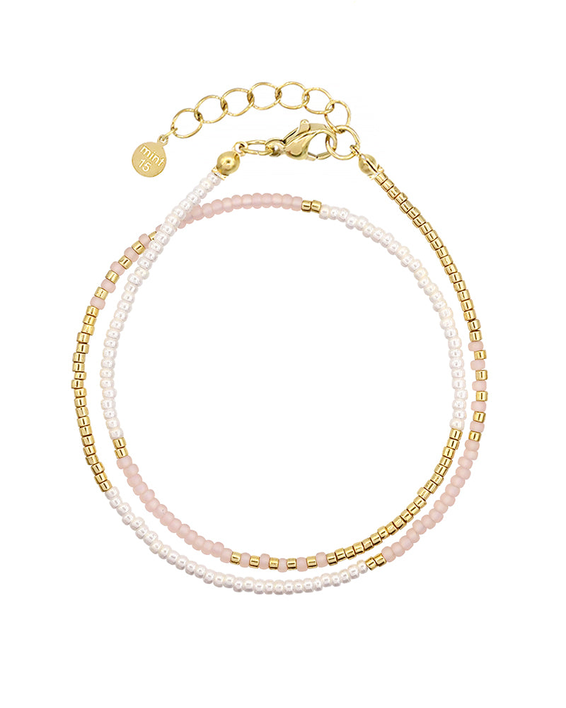 Beaded Wrap Bracelet - Vintage Pink & Pearl