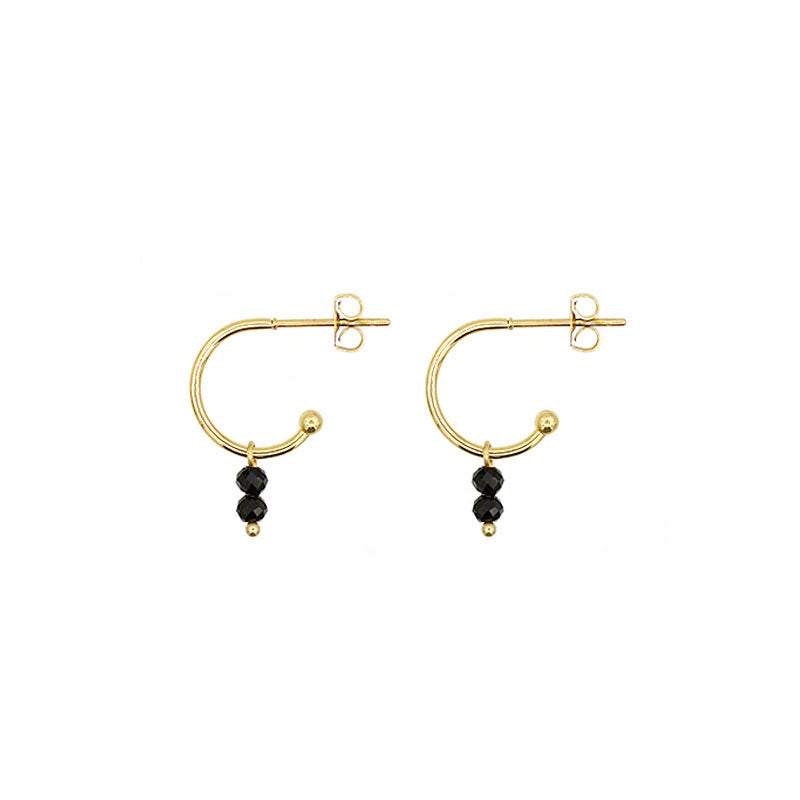 Little Stud Hoop Earrings - Black Spinel