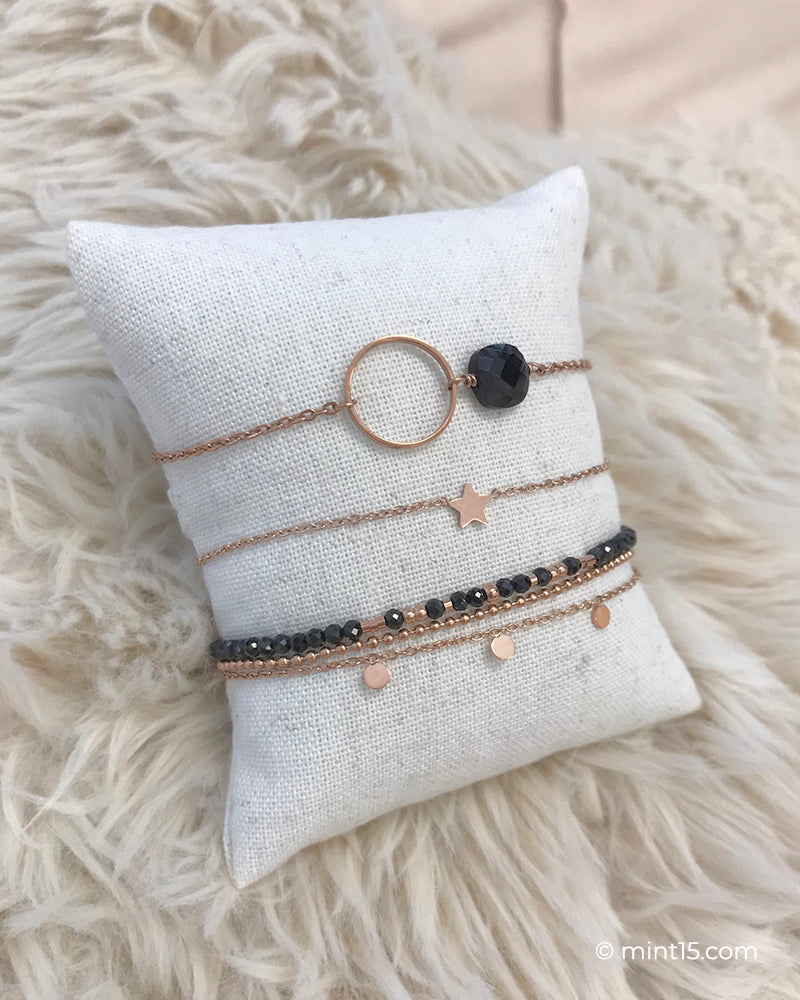 SALE - Rose Gold Bracelet Set - Black Obsidian