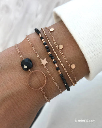 SALE - Rose Gold Bracelet Set - Black Obsidian