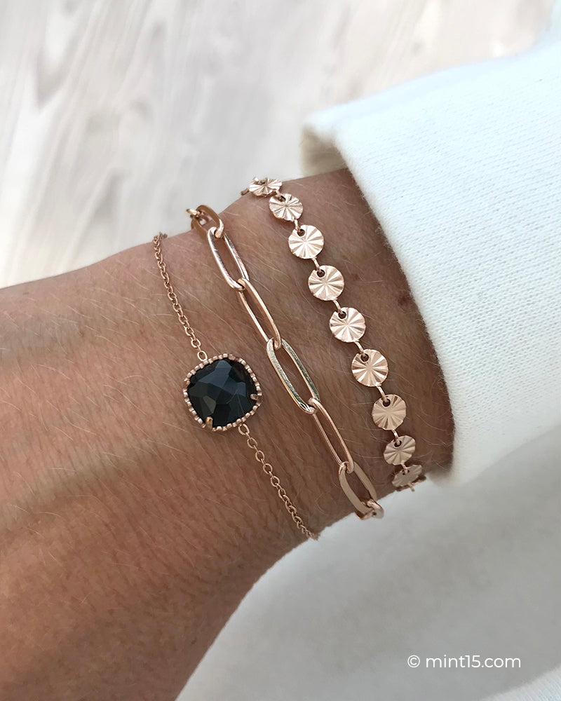 SALE - Rose Gold Bracelet Set - Black Onyx