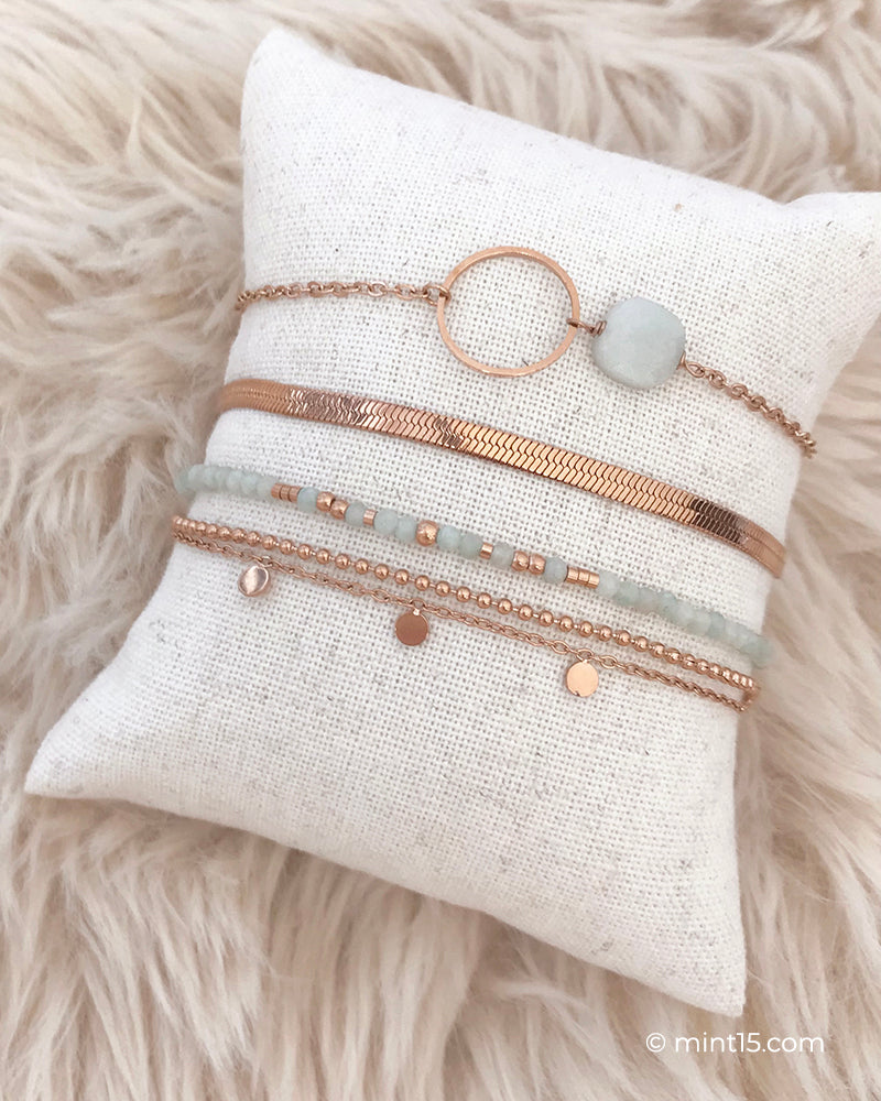 SALE - Rose Gold Bracelet Set - Mint Amazonite
