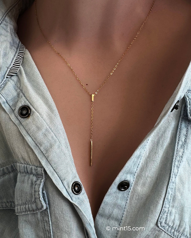 Little Bar Y-Necklace - Rose Gold