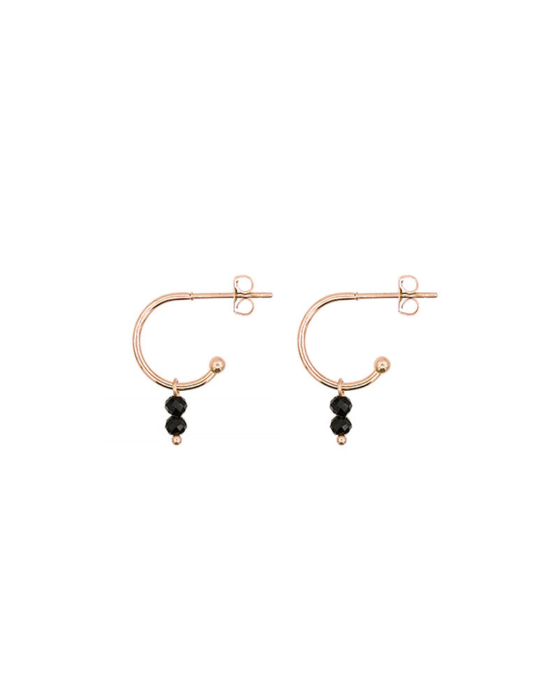 Little Stud Hoop Earrings - Black Spinel - Rose Gold
