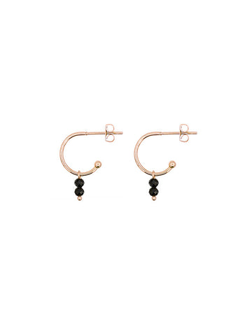 Little Stud Hoop Earrings - Black Spinel - Rose Gold