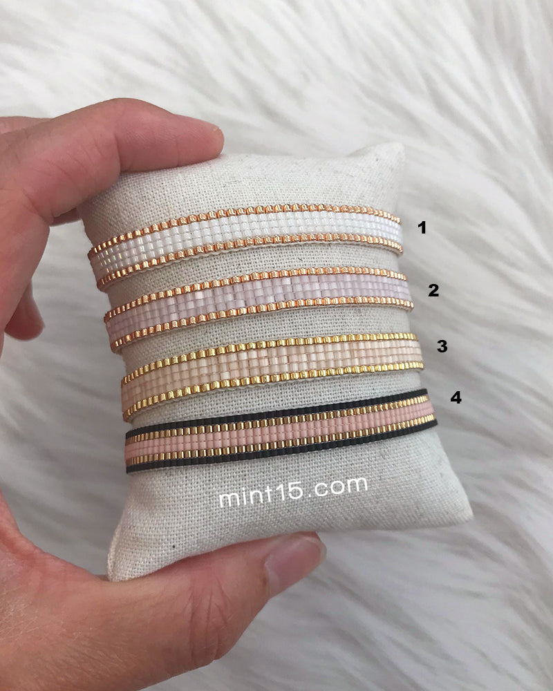 Beaded Bracelet 'Shiny White' - Rose Gold - Last Stock!